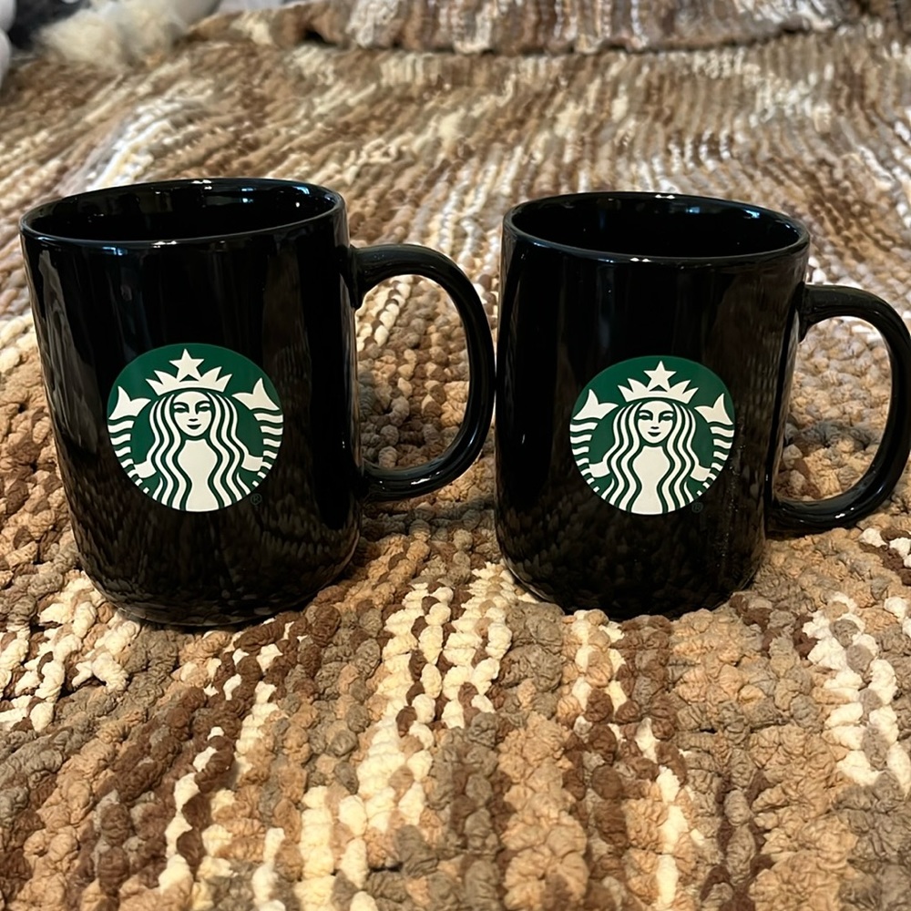 Starbucks coffee mugs sold in pairs ceramic 15oz black with logo microwaveable - Picture 1 of 5
